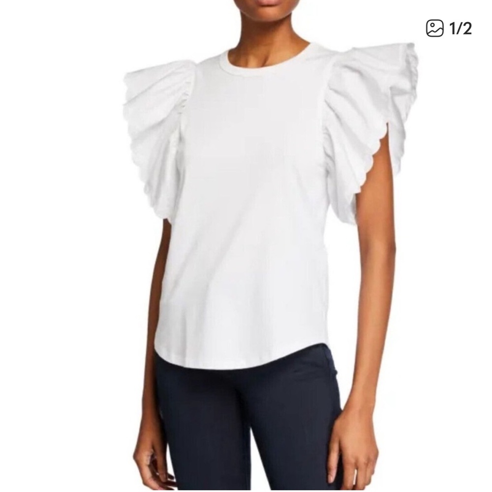 SEE BY CHLOE white flutter bell sleeve tee Flirty Coquette Fierce Romantic‎